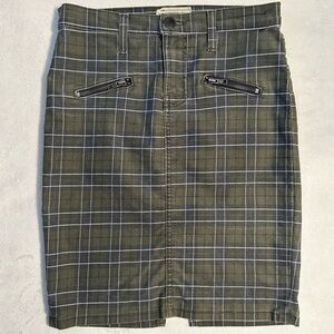 Current/Elliott Soho Zip Stiletto Pencil Plaid Skirt Size 25/S Muted Olive Green